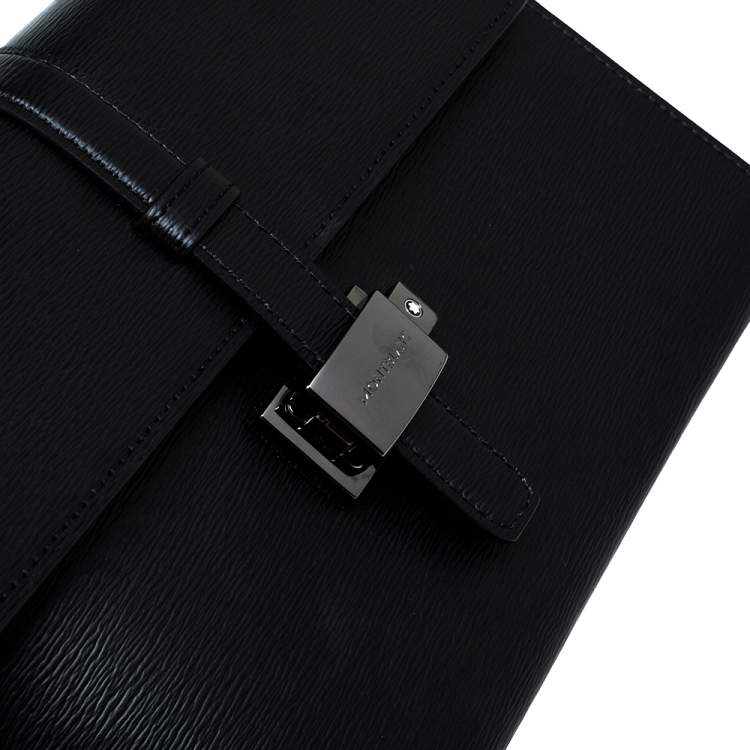 Pre Owned Montblanc Black Leather Westside Flap Wristlet Clutch