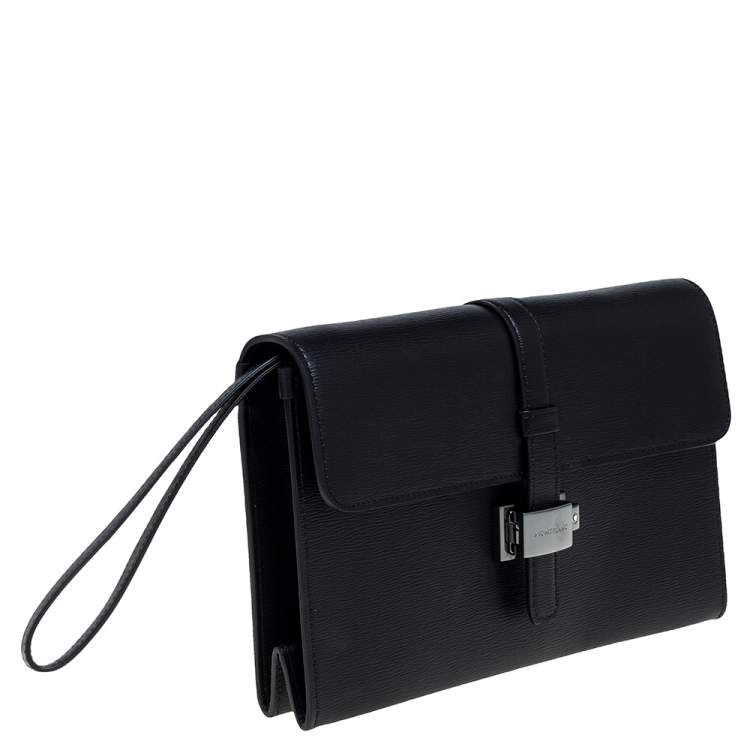 Pre Owned Montblanc Black Leather Westside Flap Wristlet Clutch