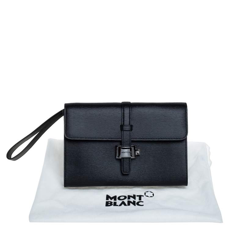Pre Owned Montblanc Black Leather Westside Flap Wristlet Clutch