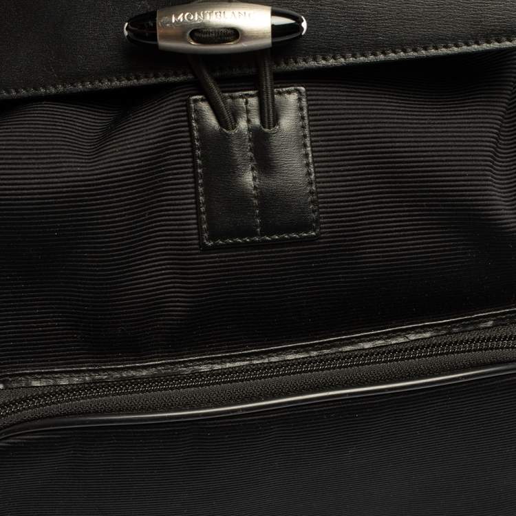 Pre Owned Montblanc Black Nylon and Leather Drawstring Flap Backpack