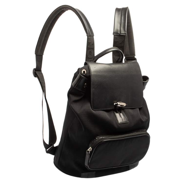 Pre Owned Montblanc Black Nylon and Leather Drawstring Flap Backpack