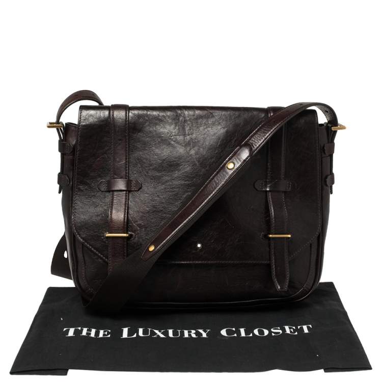 Pre Owned Montblanc Brown Leather Flap Messenger Bag