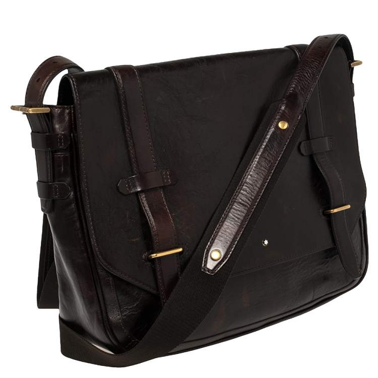 Pre Owned Montblanc Brown Leather Flap Messenger Bag