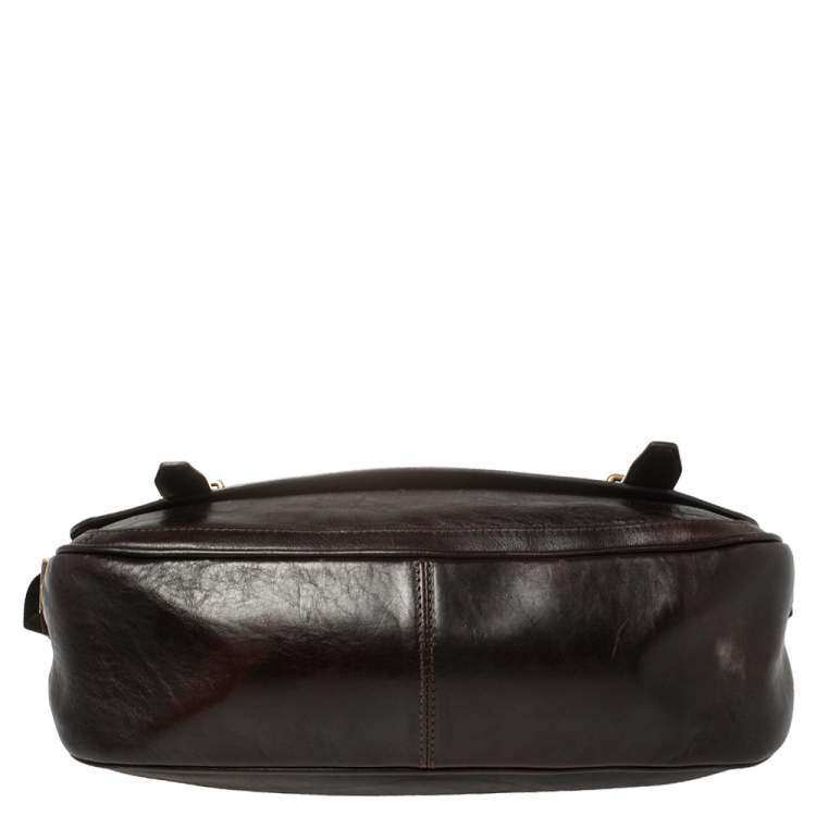 Pre Owned Montblanc Brown Leather Flap Messenger Bag