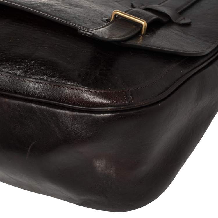 Pre Owned Montblanc Brown Leather Flap Messenger Bag