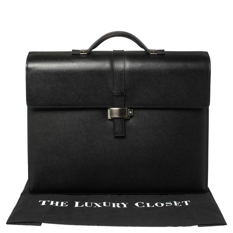 Pre Owned Montblanc Black Textured Leather Westside Triple Gusset Briefcase