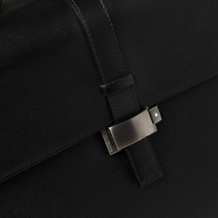 Pre Owned Montblanc Black Textured Leather Westside Triple Gusset Briefcase