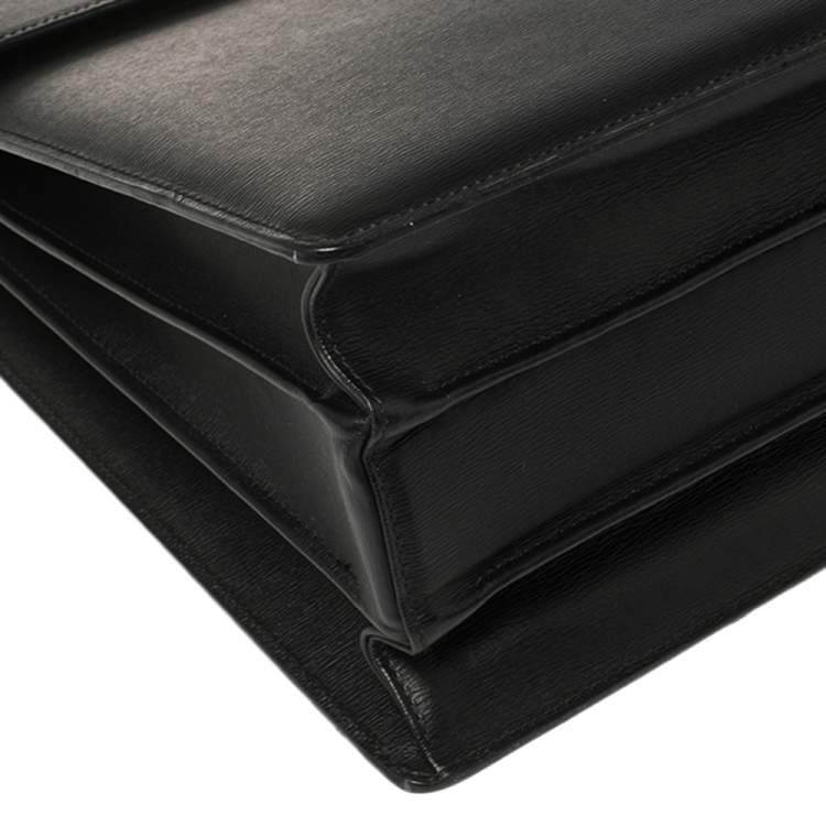 Pre Owned Montblanc Black Textured Leather Westside Triple Gusset Briefcase