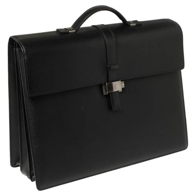 Pre Owned Montblanc Black Textured Leather Westside Triple Gusset Briefcase