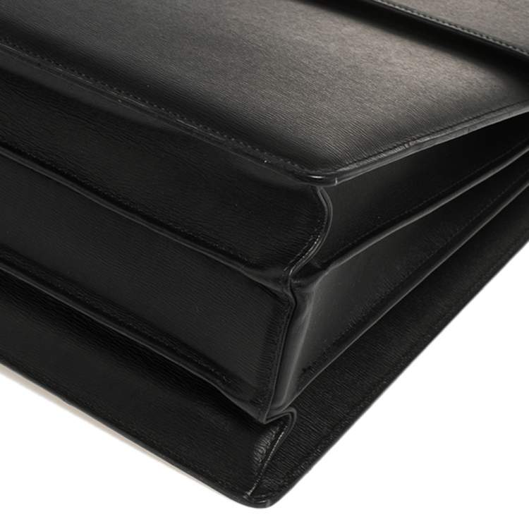Pre Owned Montblanc Black Textured Leather Westside Triple Gusset Briefcase