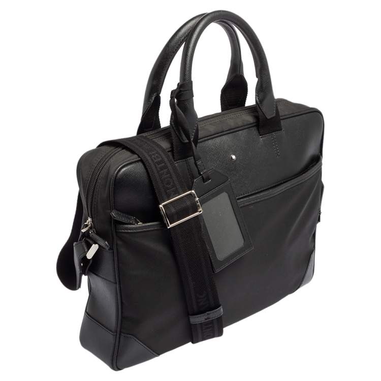Pre Owned Montblanc Black Nylon and Leather Meisterstuck Briefcase Laptop Bag