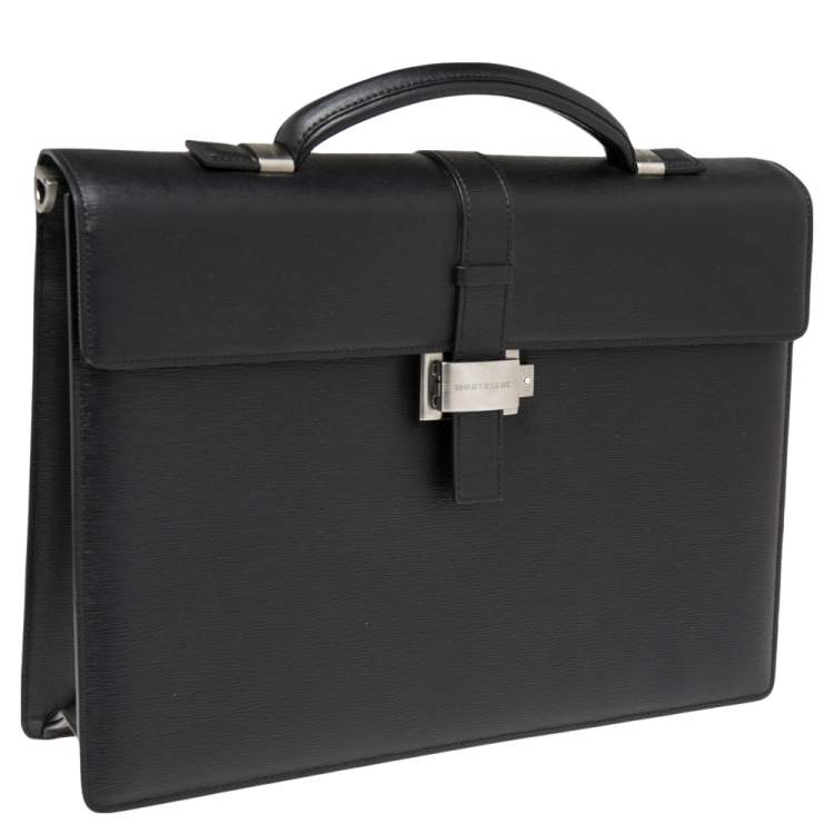 Pre Owned Montblanc Black Leather 4810 Westside Single Gusset Briefcase 