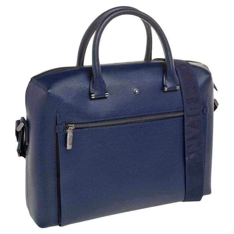 Pre Owned Montblanc Blue Leather Large Westside Document Briefcase