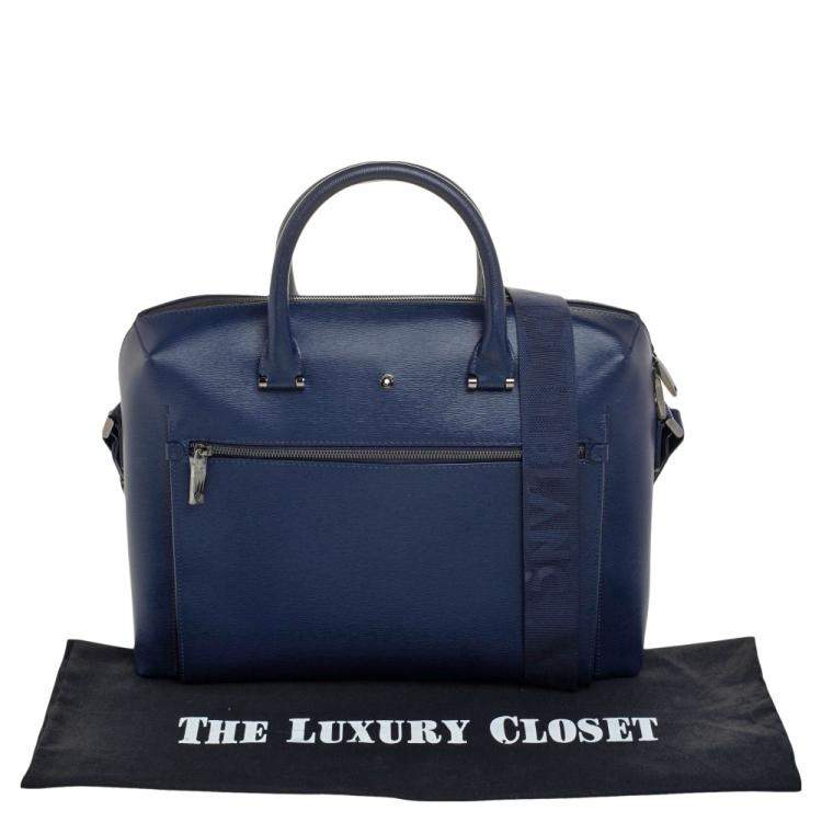 Pre Owned Montblanc Blue Leather Large Westside Document Briefcase