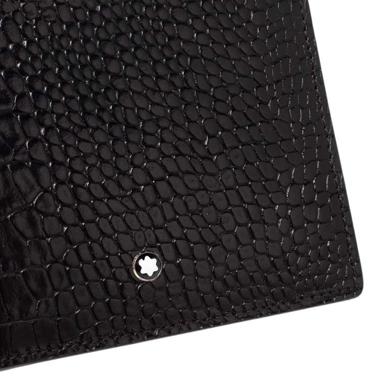 Pre Owned Montblanc Mocha Croc Embossed Leather Meisterstuck Bifold Wallet
