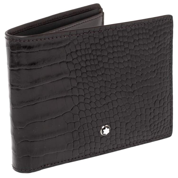 Pre Owned Montblanc Mocha Croc Embossed Leather Meisterstuck Bifold Wallet