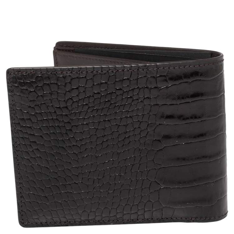Pre Owned Montblanc Mocha Croc Embossed Leather Meisterstuck Bifold Wallet