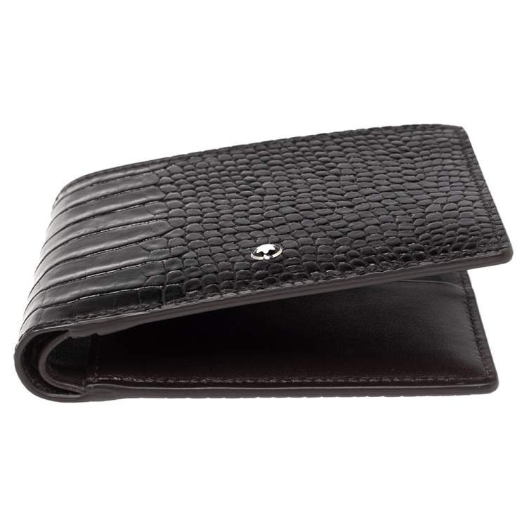 Pre Owned Montblanc Mocha Croc Embossed Leather Meisterstuck Bifold Wallet