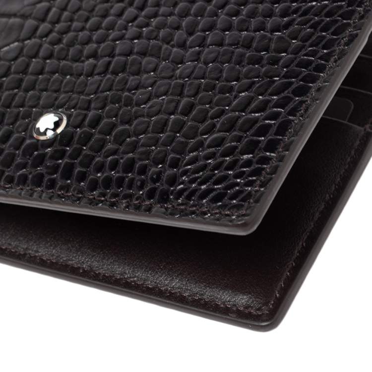 Pre Owned Montblanc Mocha Croc Embossed Leather Meisterstuck Bifold Wallet