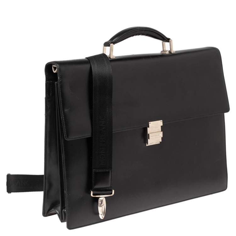 Pre Owned Montblanc Black Leather Meisterstuck Double Gusset Briefcase