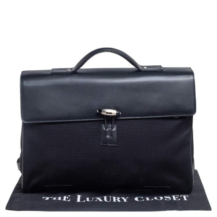 Pre Owned Montblanc Black Fabric And Leather Double Gusset Nightflight Briefcase