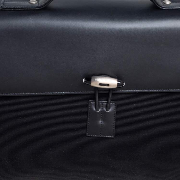 Pre Owned Montblanc Black Fabric And Leather Double Gusset Nightflight Briefcase