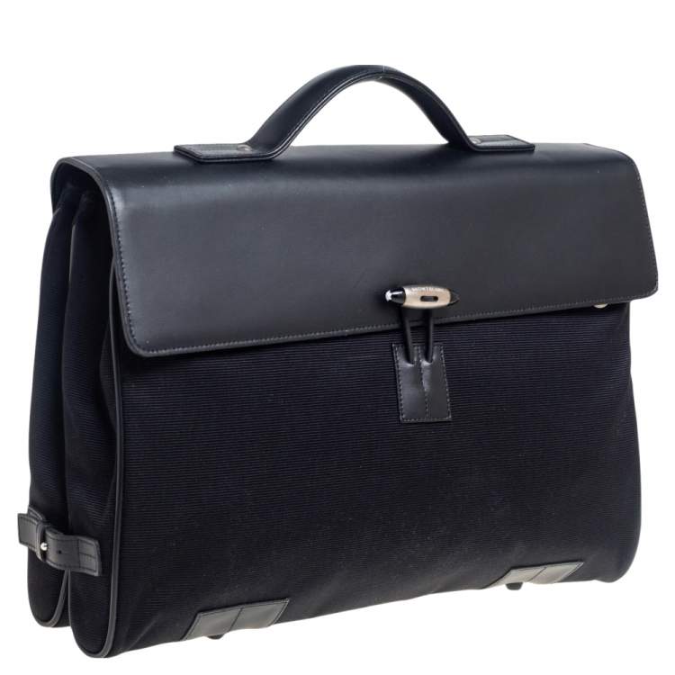 Pre Owned Montblanc Black Fabric And Leather Double Gusset Nightflight Briefcase