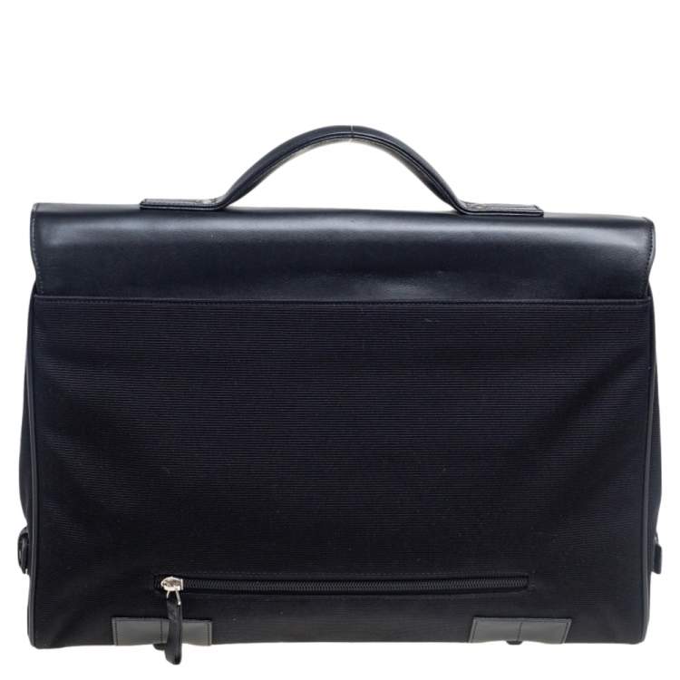 Pre Owned Montblanc Black Fabric And Leather Double Gusset Nightflight Briefcase