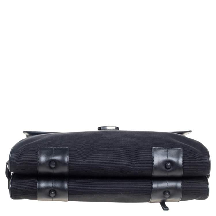 Pre Owned Montblanc Black Fabric And Leather Double Gusset Nightflight Briefcase