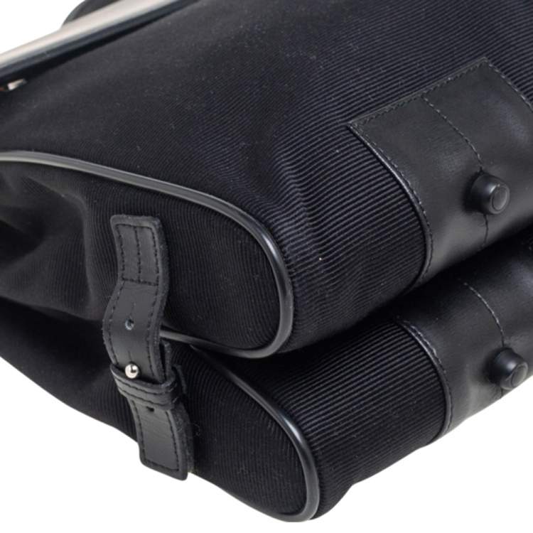 Pre Owned Montblanc Black Fabric And Leather Double Gusset Nightflight Briefcase