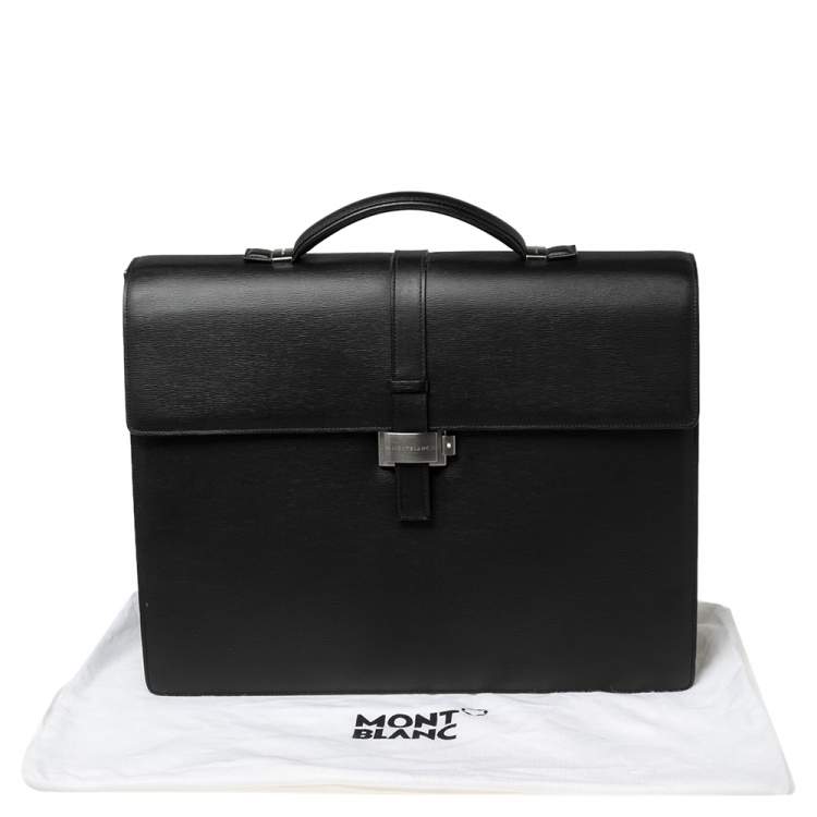 Pre Owned Montblanc Black Leather Westside Triple Gusset Briefcase
