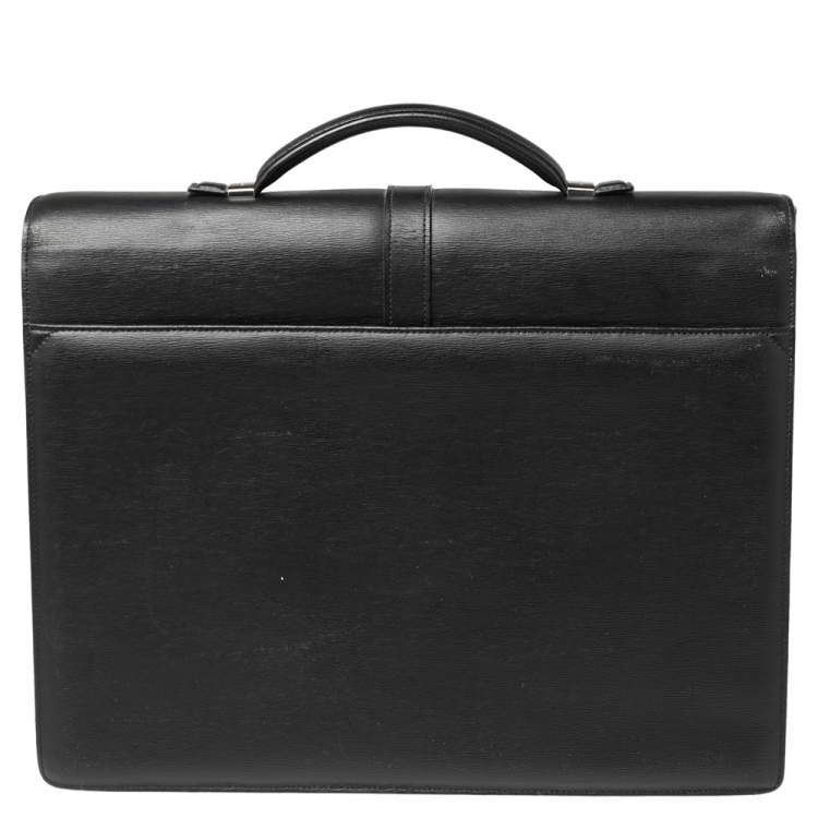 Pre Owned Montblanc Black Leather Westside Triple Gusset Briefcase