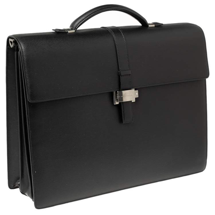 Pre Owned Montblanc Black Leather Westside Triple Gusset Briefcase