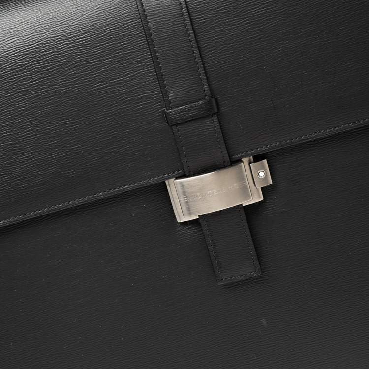 Pre Owned Montblanc Black Leather Westside Triple Gusset Briefcase