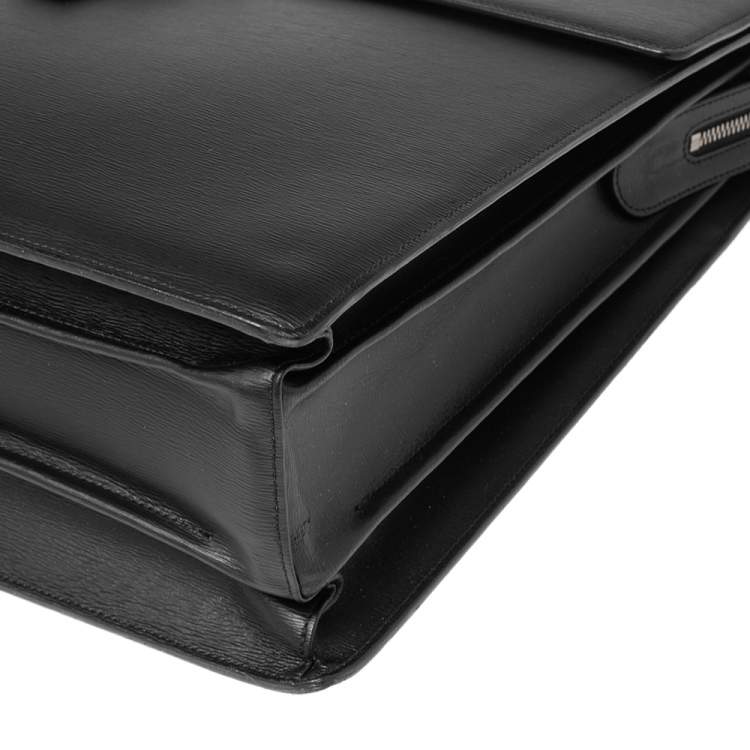 Pre Owned Montblanc Black Leather Westside Triple Gusset Briefcase