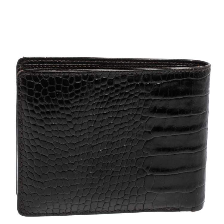 مملوكة مسبقًا Montblanc Black Croc Embossed Leather Meisterstuck Bifold Wallet