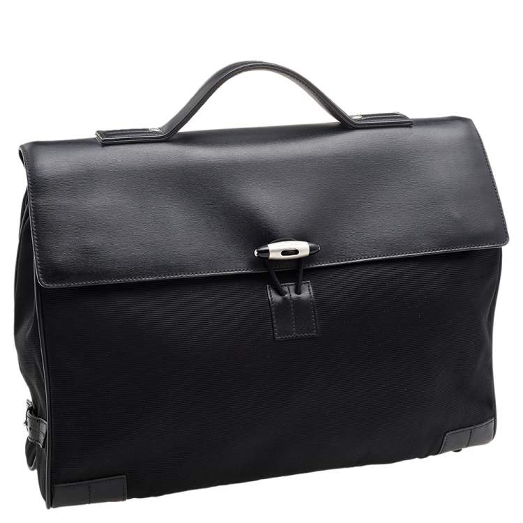 Pre Owned Montblanc Black Leather and Nylon Briefcase