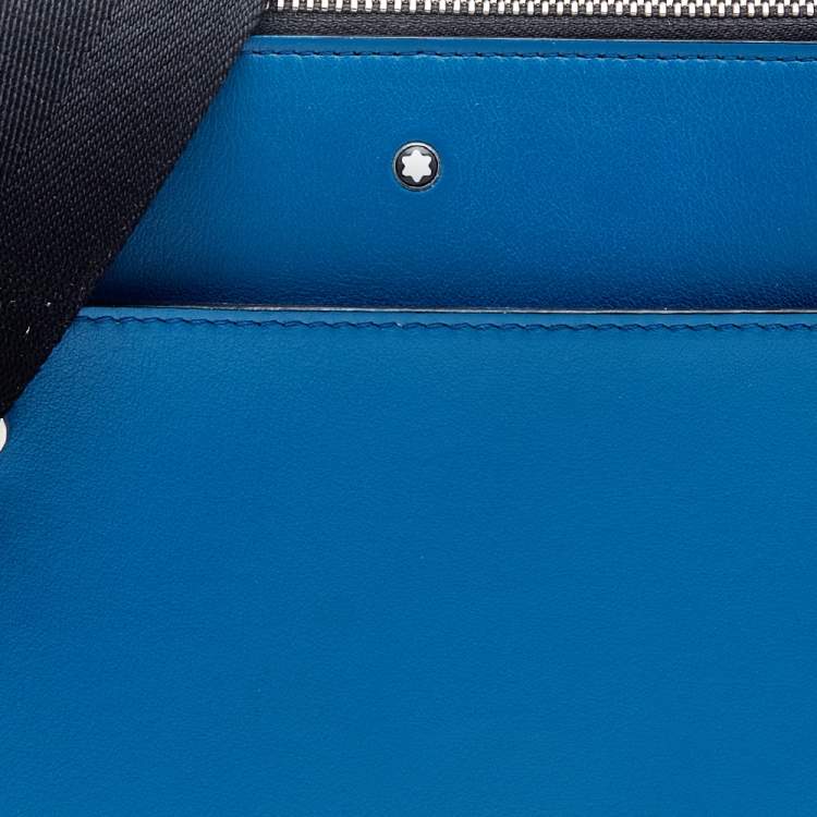 Pre Owned Montblanc Blue Leather Meisterstuck Urban Laptop Bag