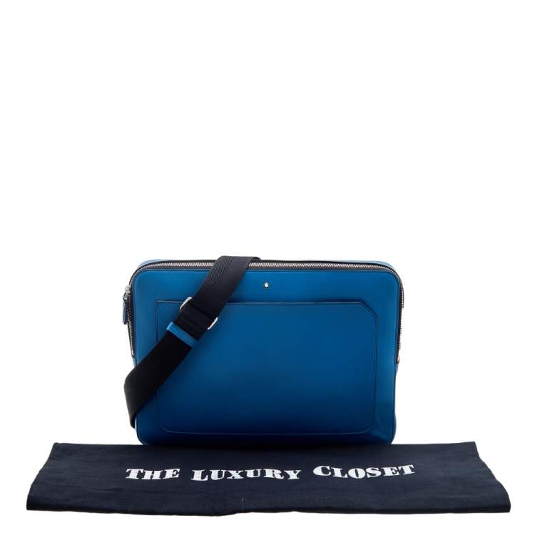 Pre Owned Montblanc Blue Leather Meisterstuck Urban Laptop Bag