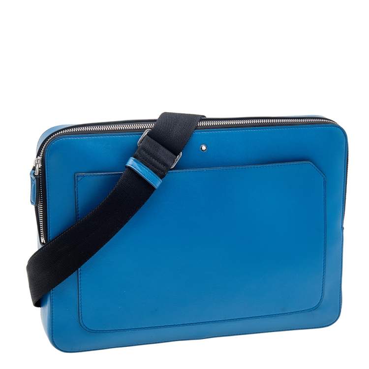 Pre Owned Montblanc Blue Leather Meisterstuck Urban Laptop Bag