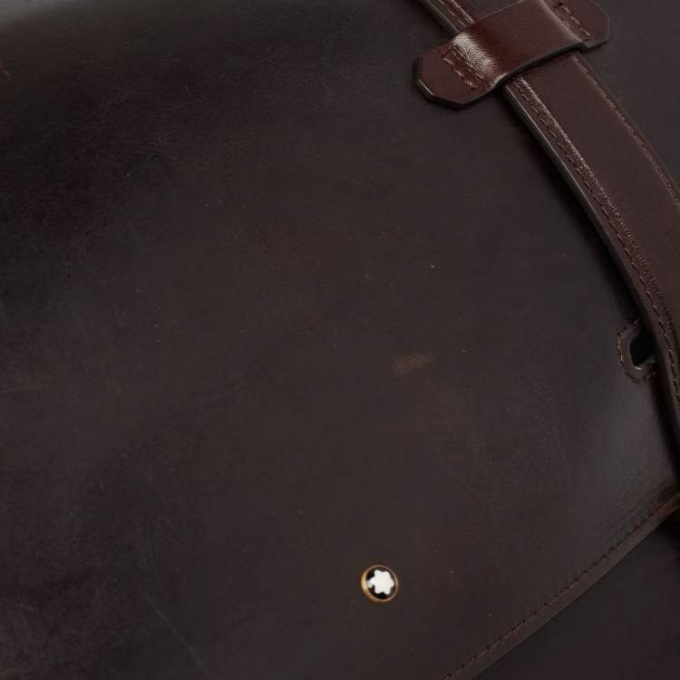 Pre Owned Montblanc Dark Brown Leather Flap Document Briefcase