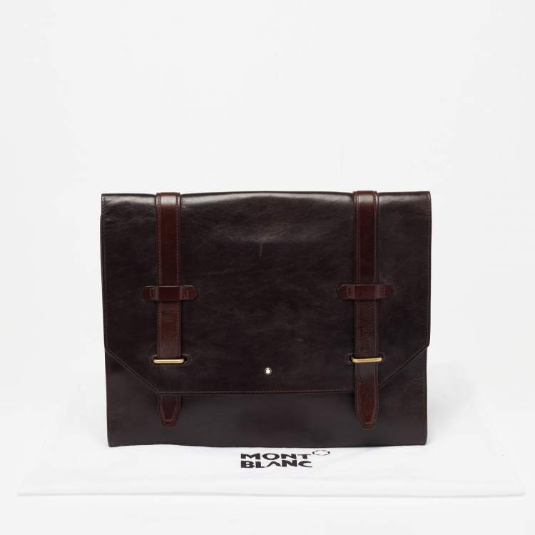 Pre Owned Montblanc Dark Brown Leather Flap Document Briefcase