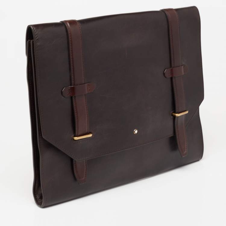 Pre Owned Montblanc Dark Brown Leather Flap Document Briefcase