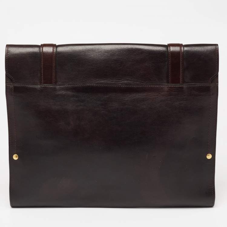 Pre Owned Montblanc Dark Brown Leather Flap Document Briefcase