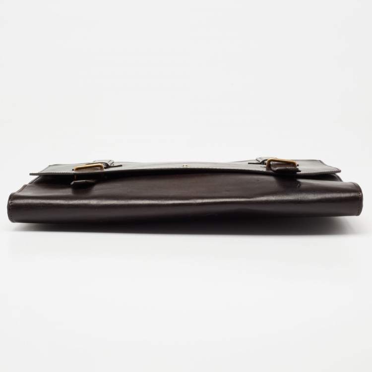 Pre Owned Montblanc Dark Brown Leather Flap Document Briefcase