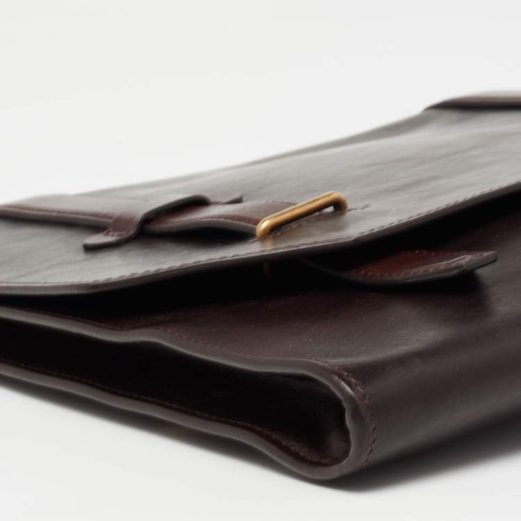 Pre Owned Montblanc Dark Brown Leather Flap Document Briefcase