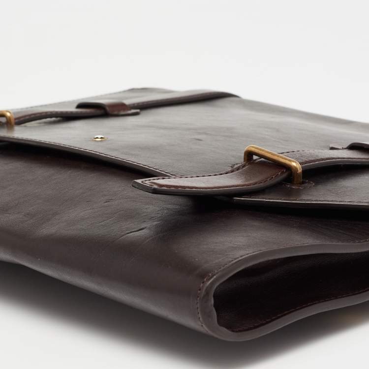 Pre Owned Montblanc Dark Brown Leather Flap Document Briefcase