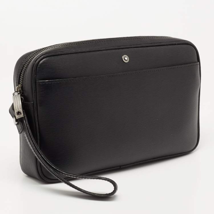 Pre Owned Montblanc Black Leather 4810 Westside Clutch Zip Top