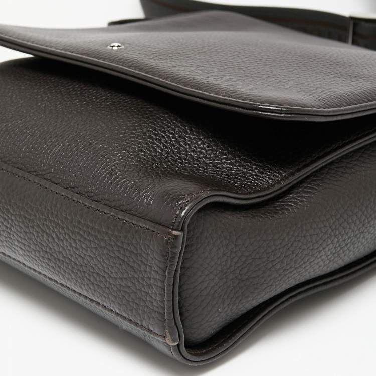 Pre Owned Montblanc Dark Brown Leather Meisterstuck North South Messenger Bag