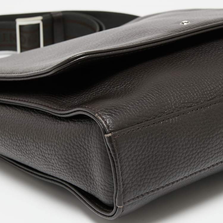 Pre Owned Montblanc Dark Brown Leather Meisterstuck North South Messenger Bag